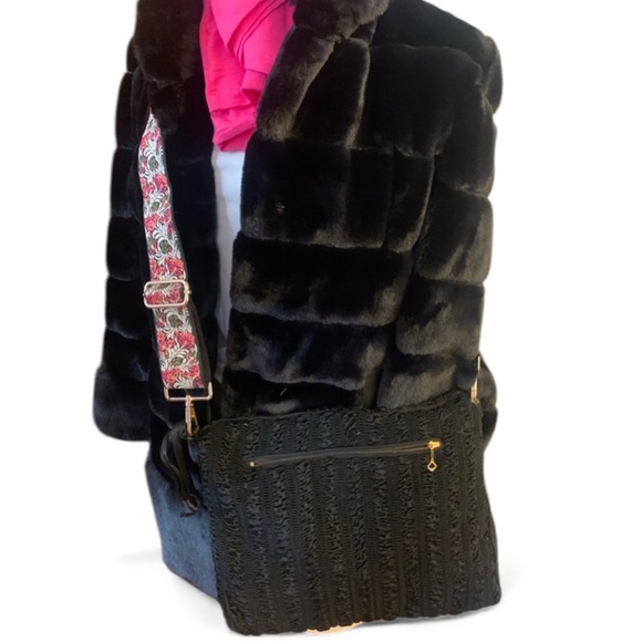 Vintage Lambs Wool Crossbody Purse Black Down Filled Hand-warmer Muff 1930-50’s - Picture 3 of 12